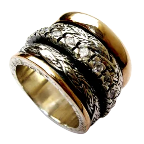 Meditation Spinner Celtic Ring for Woman Silver &  Gold Engagement Ring with a CZ Zircons