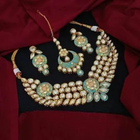 Meena Centre Chakra Necklace Earring And Teeka Set
