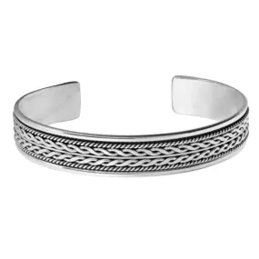 Men's Adjustable Rope Chain Braided Bangle | Open Cuff Silver Bracelet