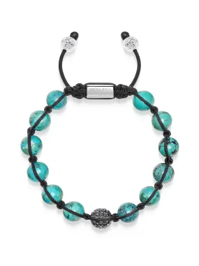 Men's Black Diamond Beaded Bracelet with Turquoise and Sterling Silver