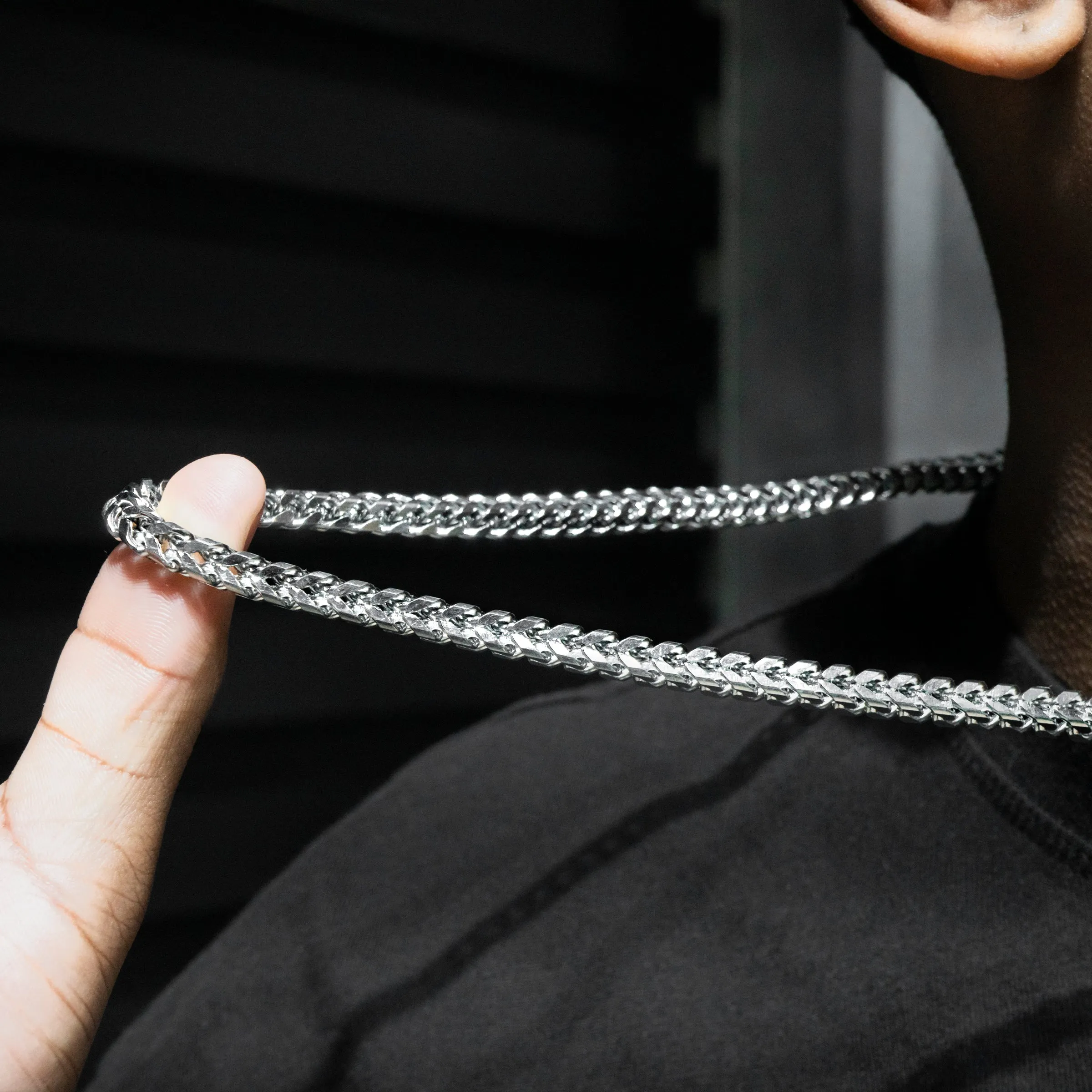Mens White Gold Solid Franco Chain