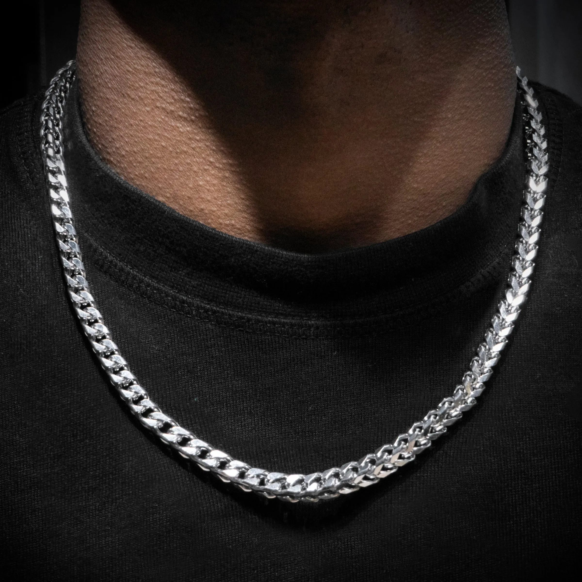 Mens White Gold Solid Franco Chain
