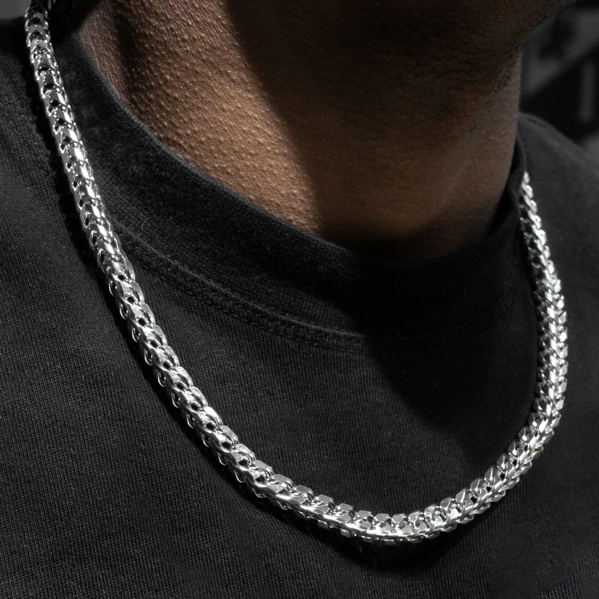 Mens White Gold Solid Franco Chain
