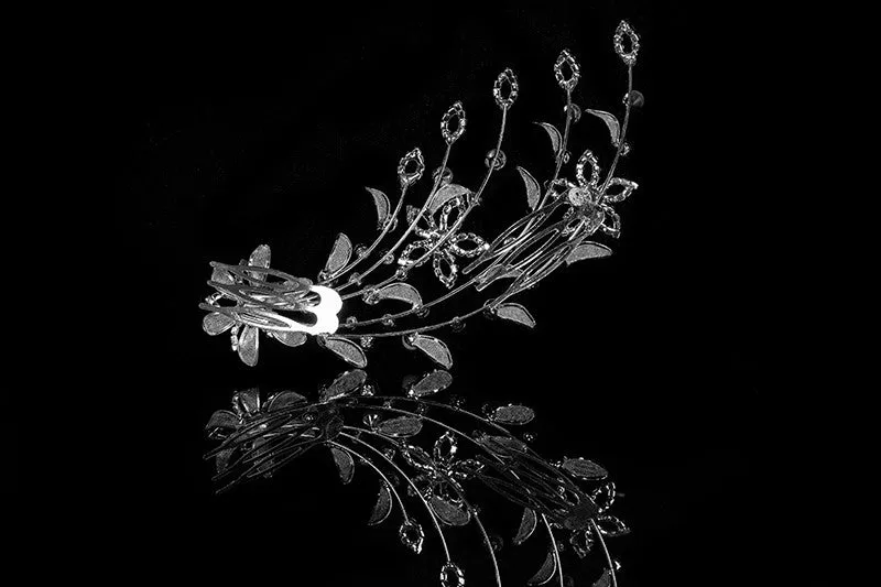 Meriel Flower White Pearl Spray Hair Comb | Rhinestone