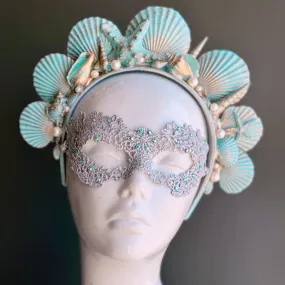 Mermaid Crown And Mask - Turquoise/Gold