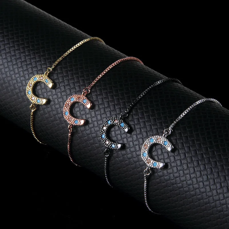 Micro inlaid U-shaped horseshoe colored diamond bracelet