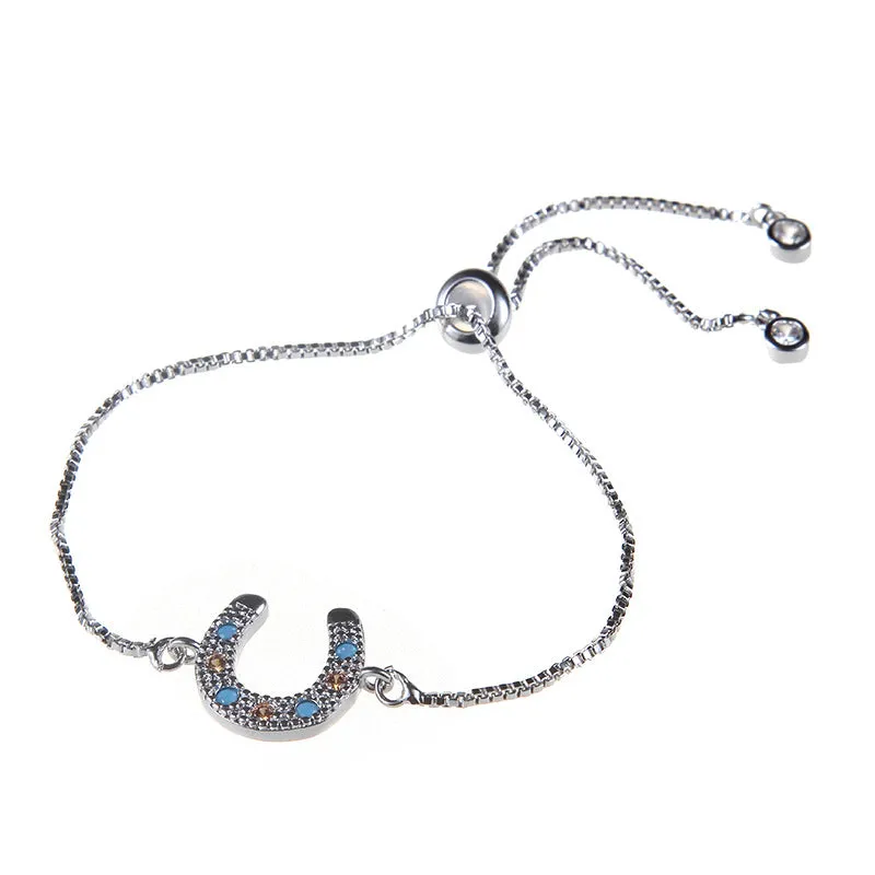 Micro inlaid U-shaped horseshoe colored diamond bracelet