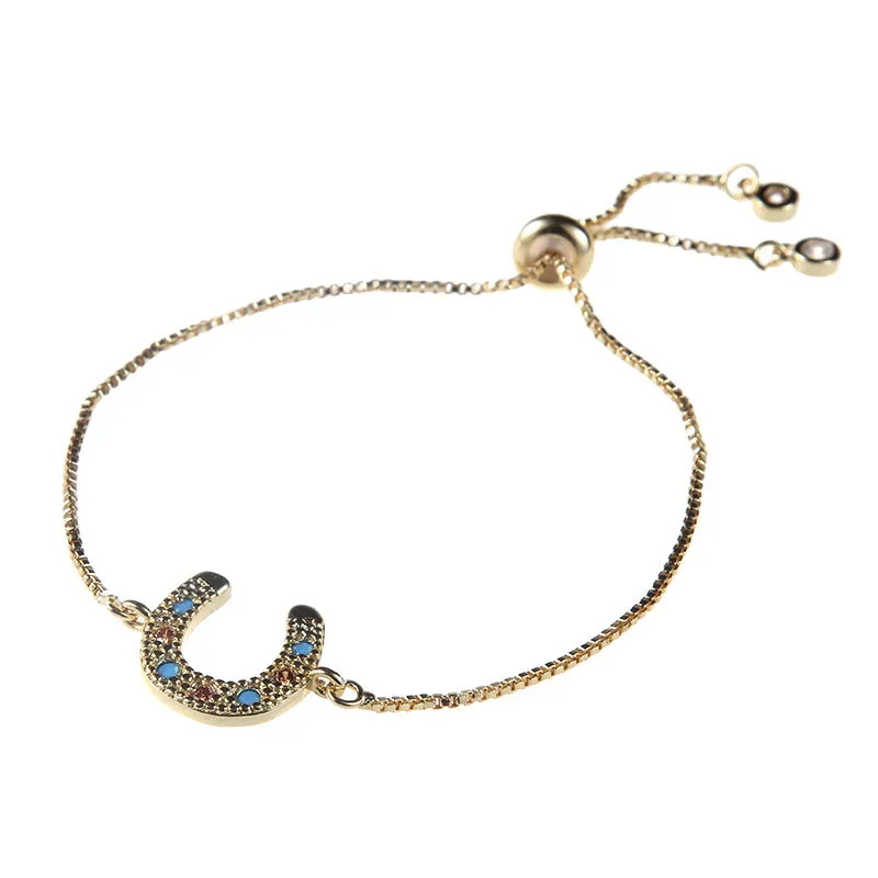 Micro inlaid U-shaped horseshoe colored diamond bracelet