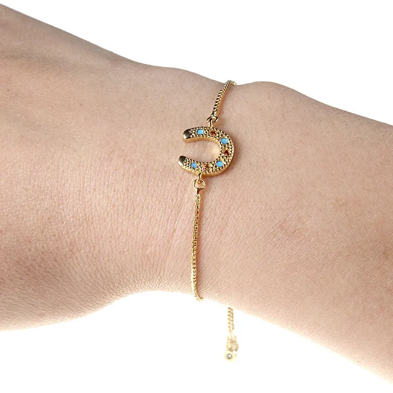 Micro inlaid U-shaped horseshoe colored diamond bracelet