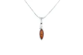 Minimal Leaf Amber Pendant - Elegant Jewelry in Cognac Baltic Amber & Sterling Silver