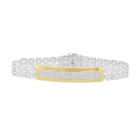 Mirage 3 Row ID Look Men's Bracelet with 1.00ct of Diamonds in Sterling Silver and 9ct Yellow Gold
