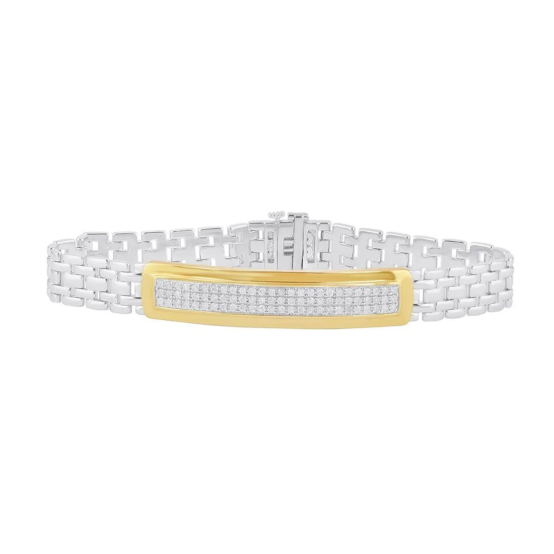 Mirage 3 Row ID Look Men's Bracelet with 1.00ct of Diamonds in Sterling Silver and 9ct Yellow Gold