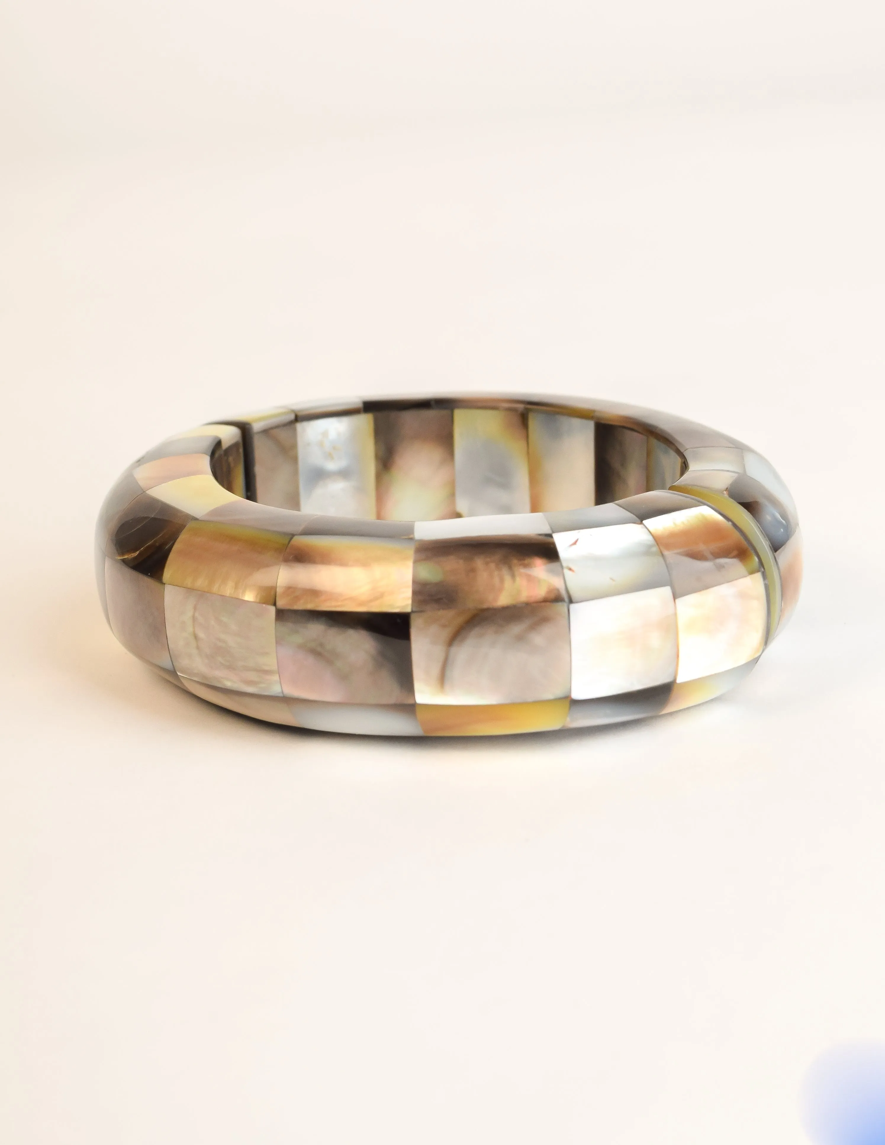 Monies Vintage Multi Tone Mother of Pearl Statement Bangle Bracelet