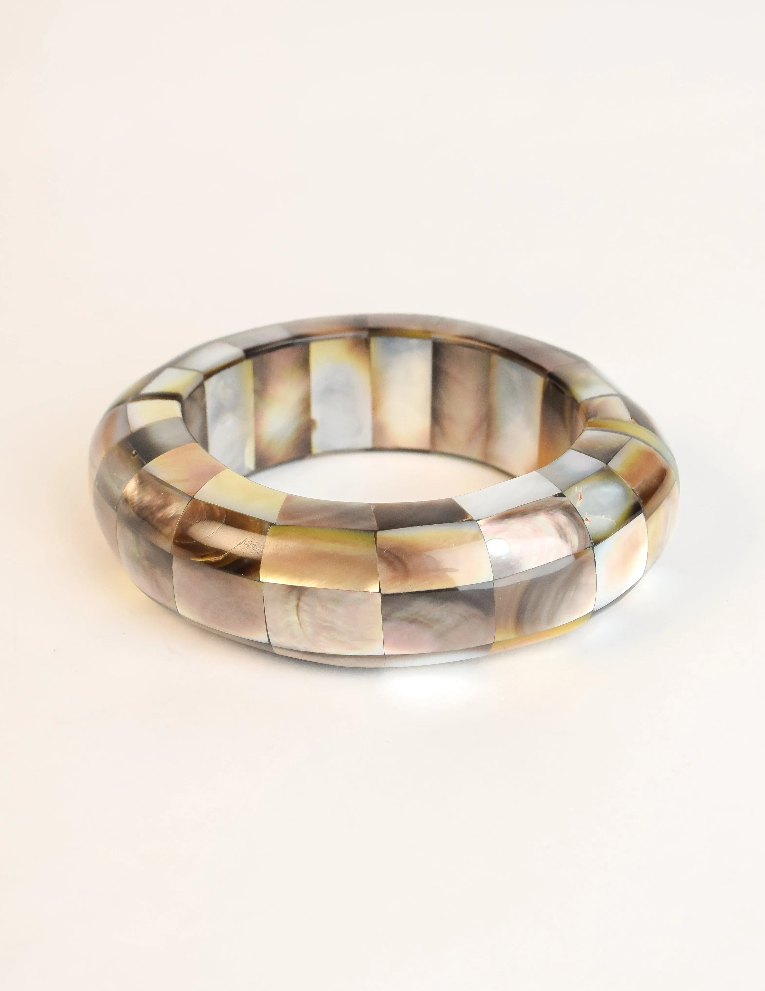 Monies Vintage Multi Tone Mother of Pearl Statement Bangle Bracelet
