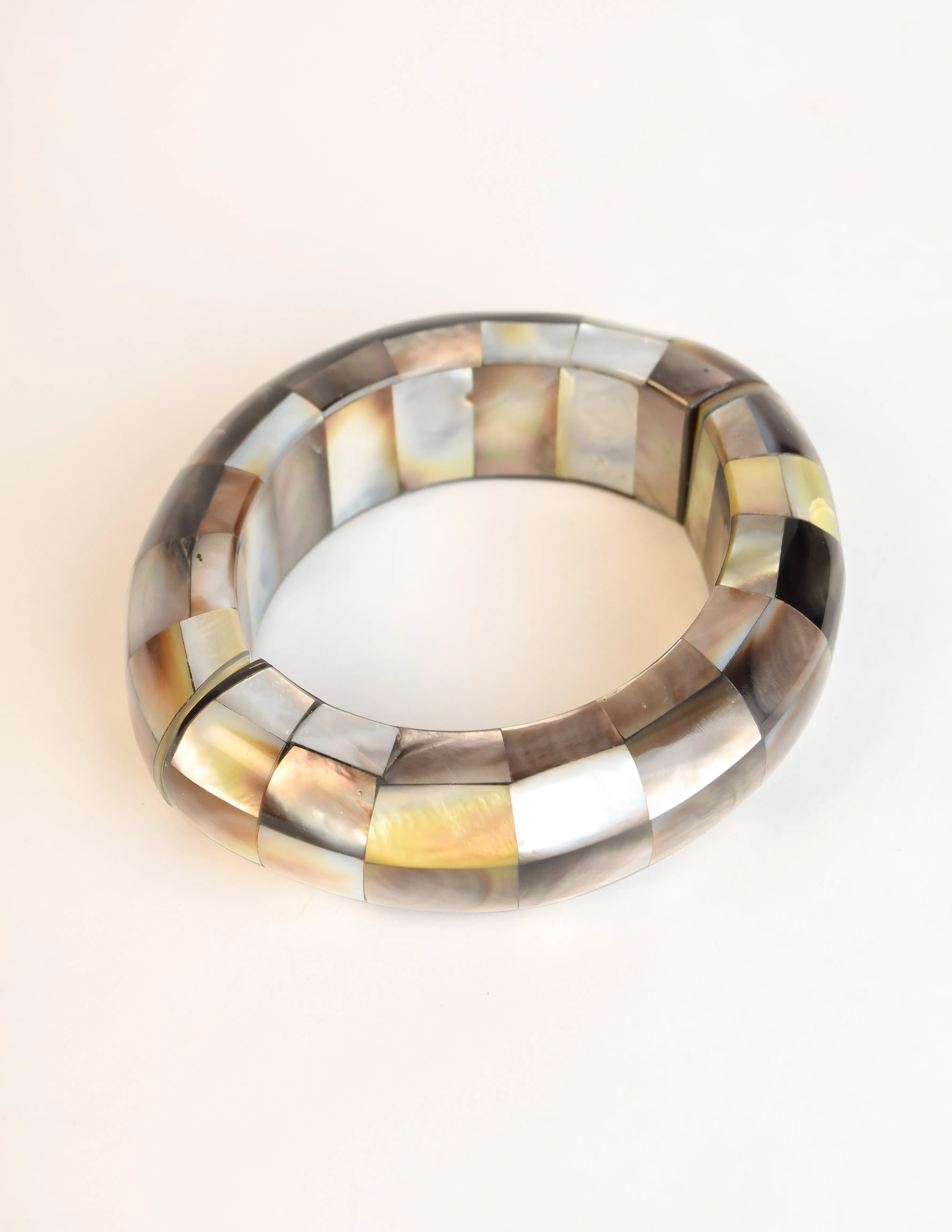 Monies Vintage Multi Tone Mother of Pearl Statement Bangle Bracelet