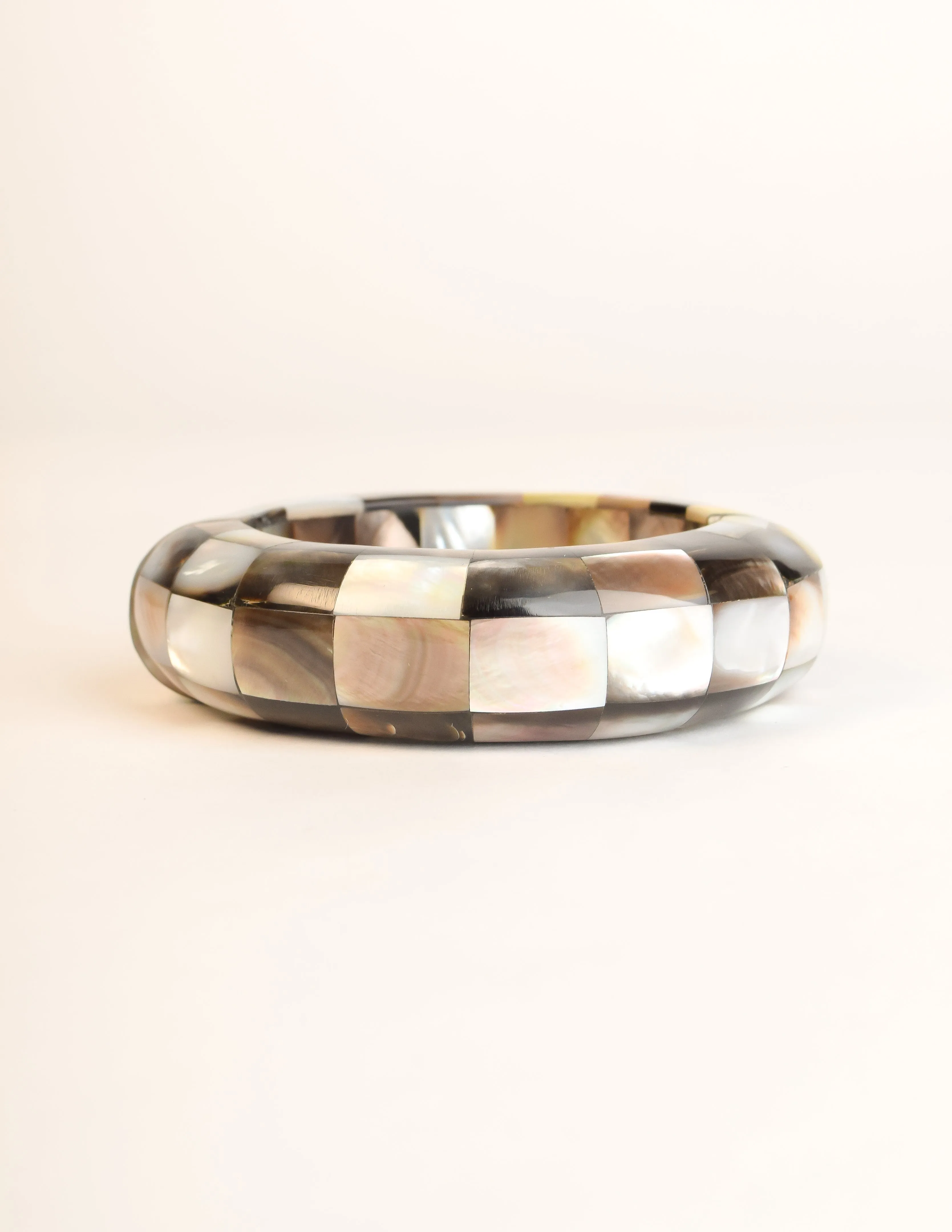 Monies Vintage Multi Tone Mother of Pearl Statement Bangle Bracelet