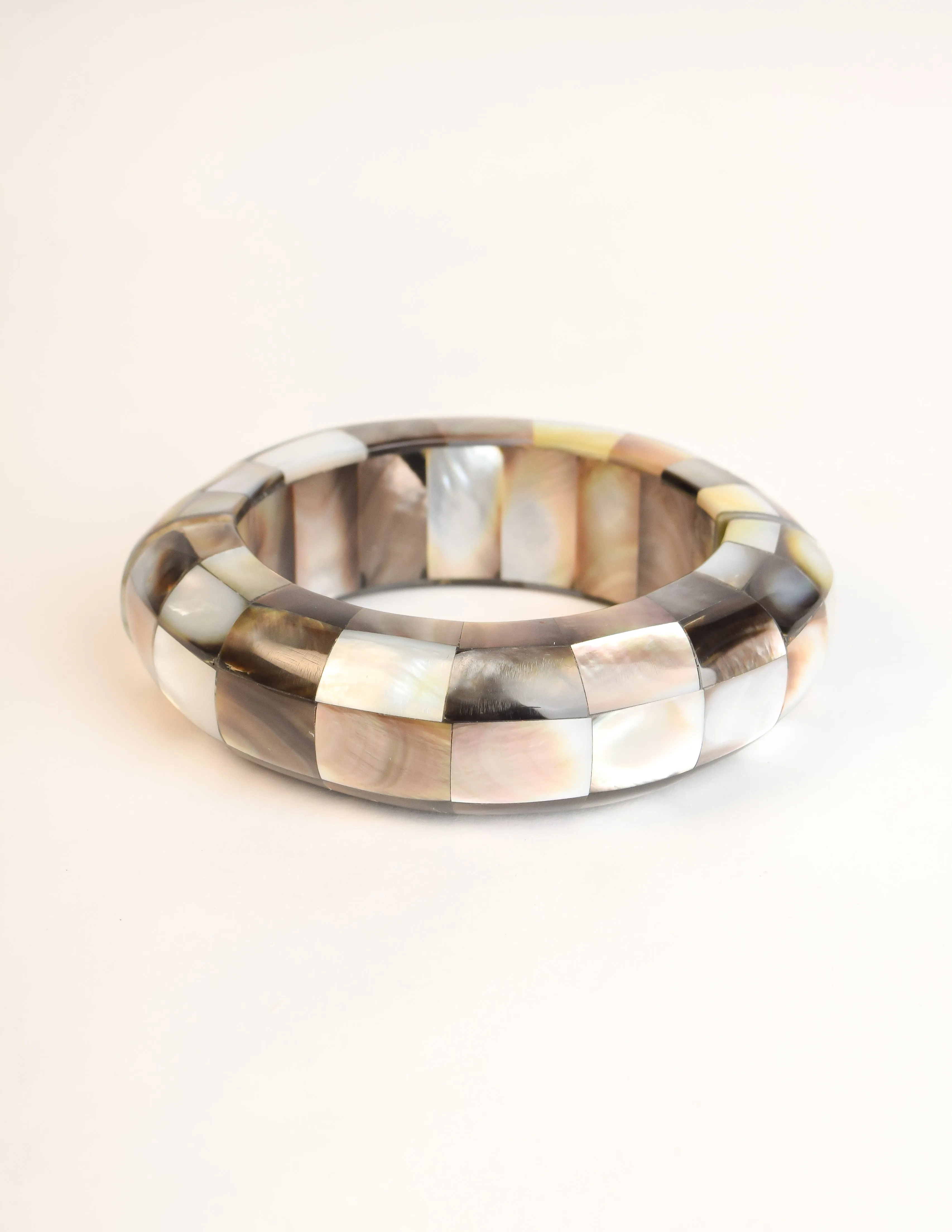 Monies Vintage Multi Tone Mother of Pearl Statement Bangle Bracelet
