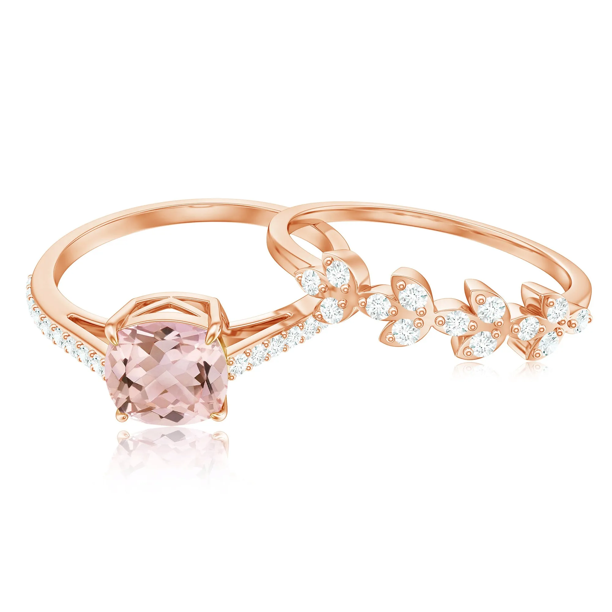 Morganite and Diamond Stackable Ring Set
