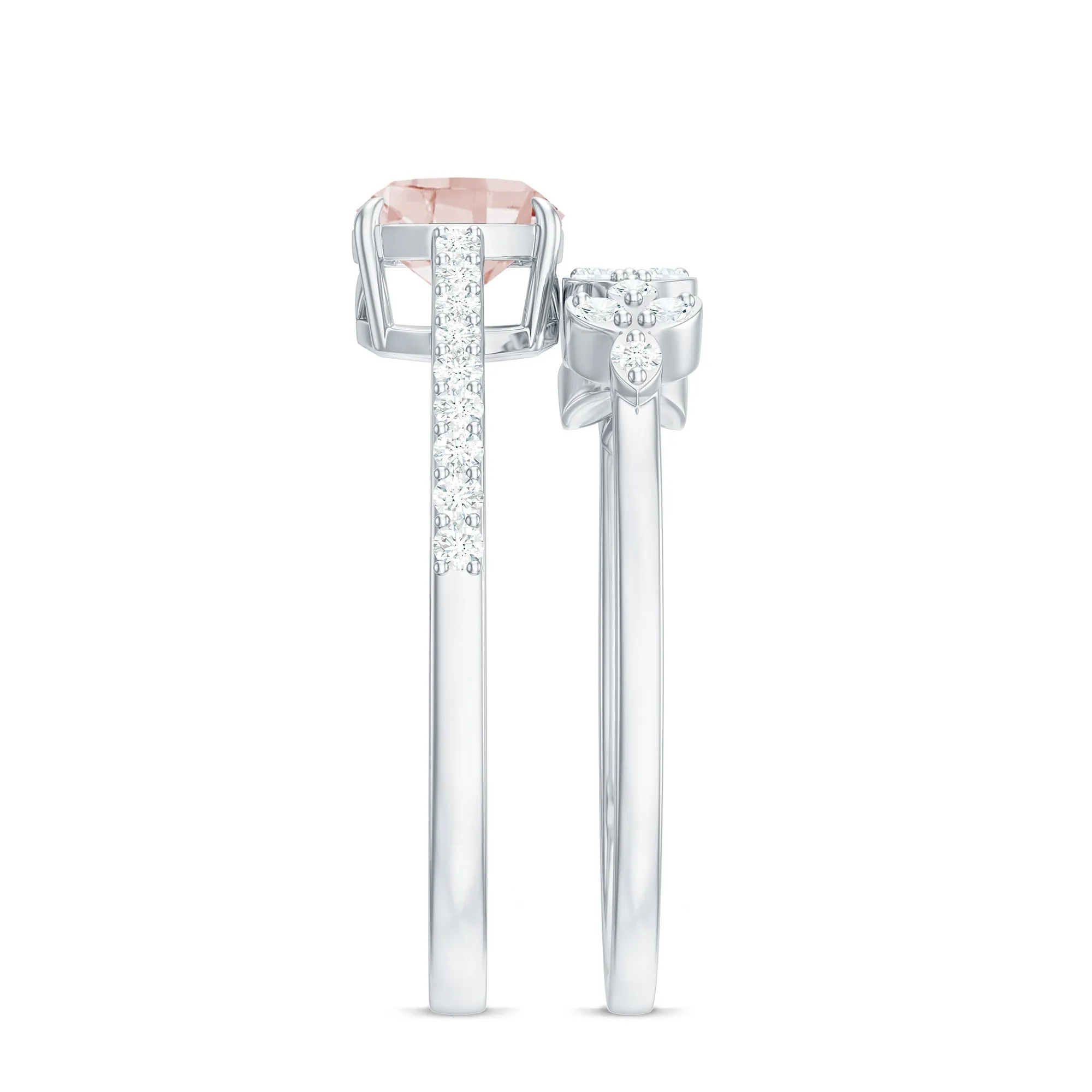 Morganite and Diamond Stackable Ring Set