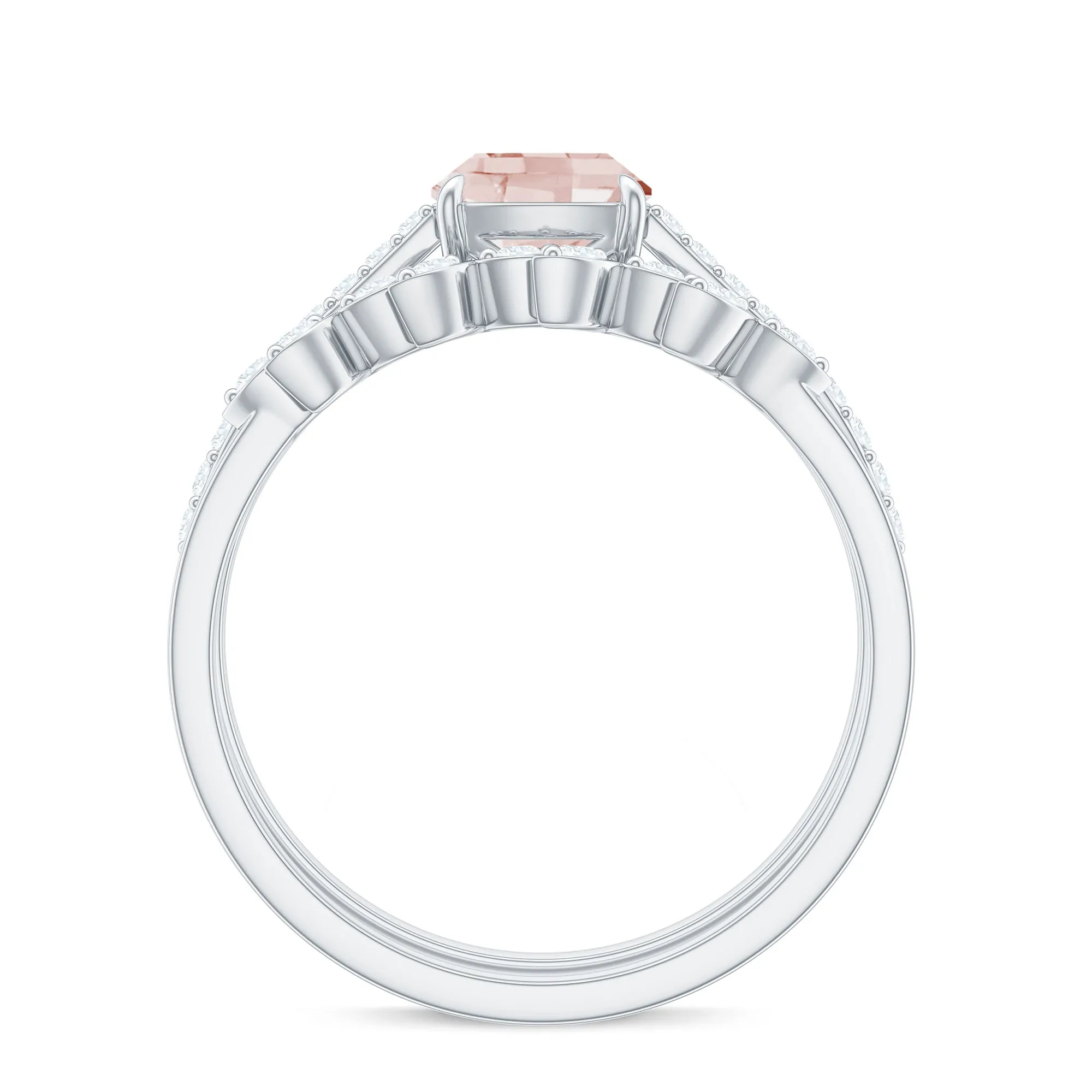 Morganite and Diamond Stackable Ring Set