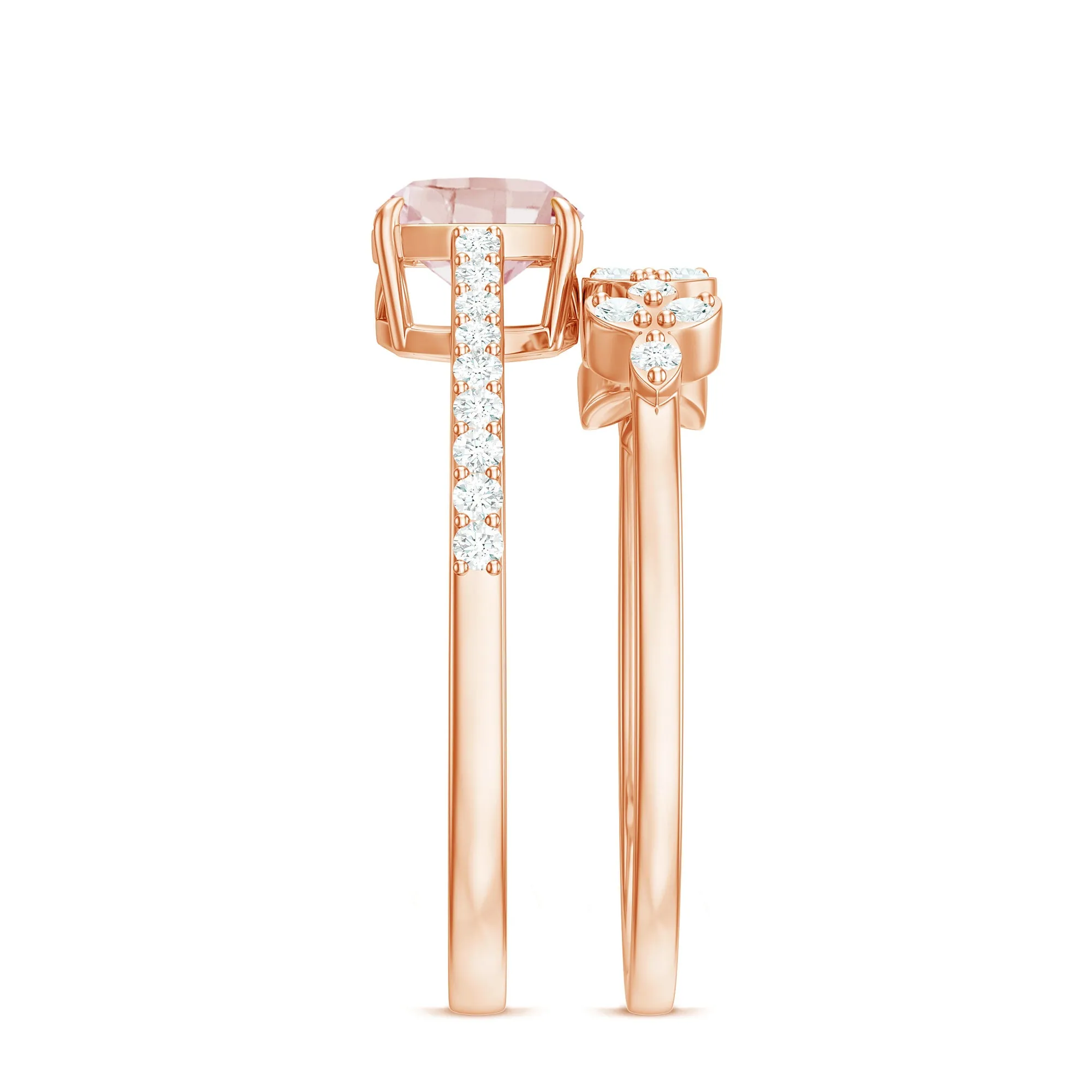 Morganite and Diamond Stackable Ring Set