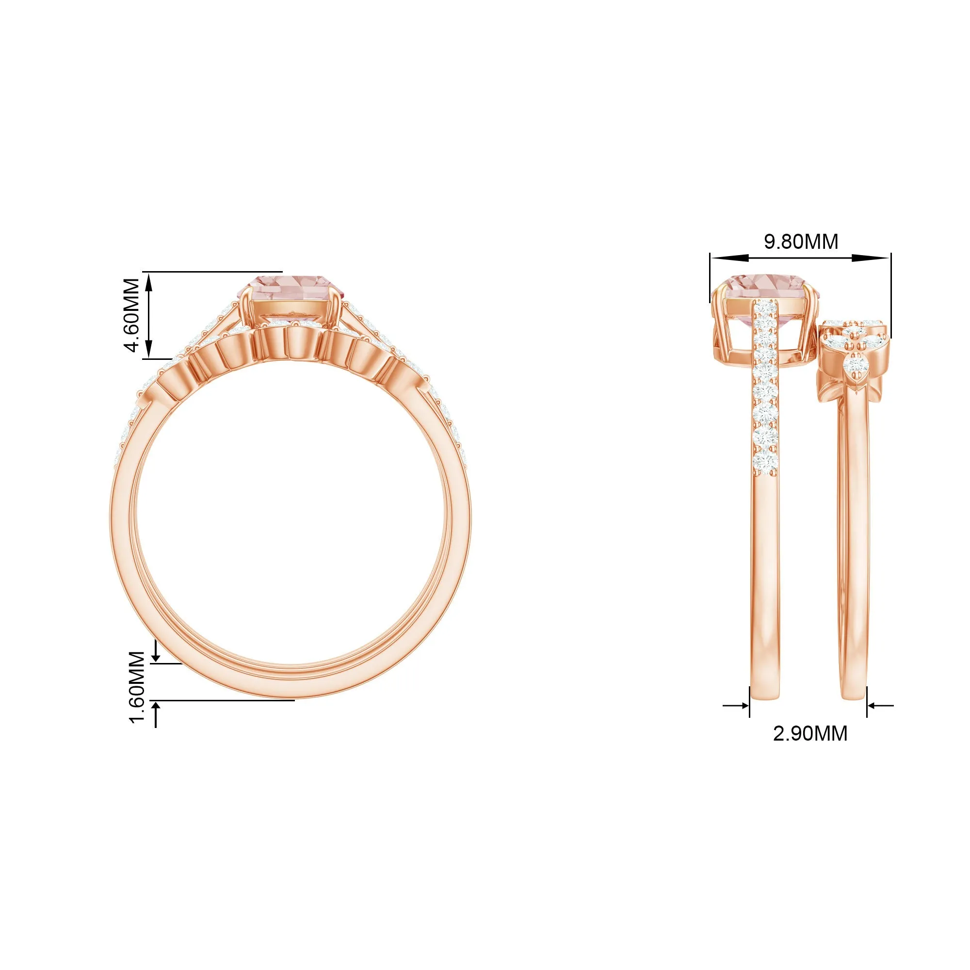 Morganite and Diamond Stackable Ring Set