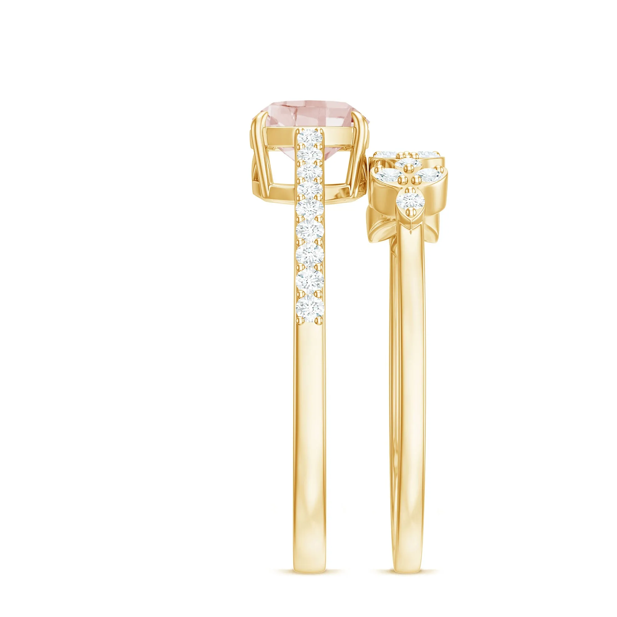 Morganite and Diamond Stackable Ring Set
