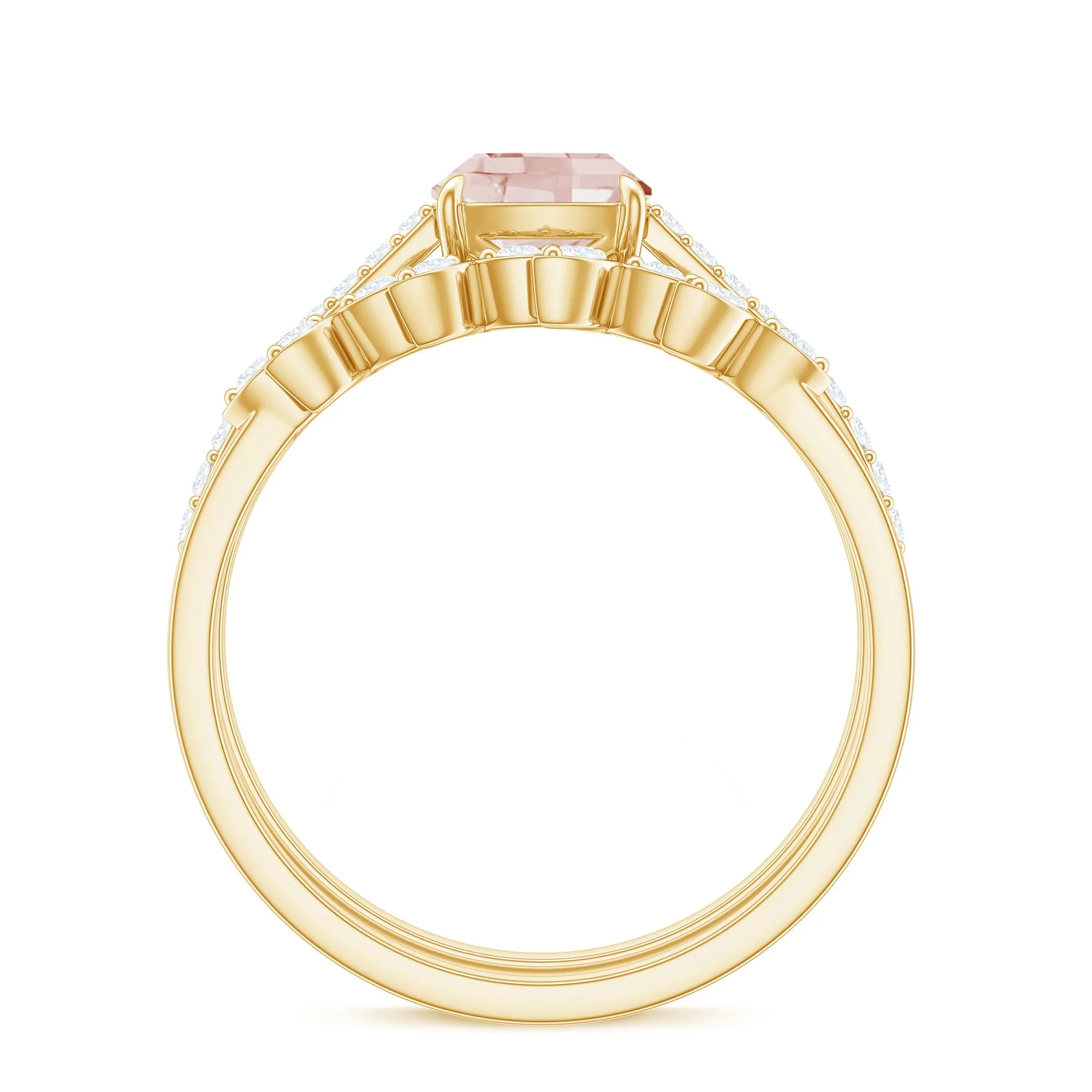 Morganite and Diamond Stackable Ring Set