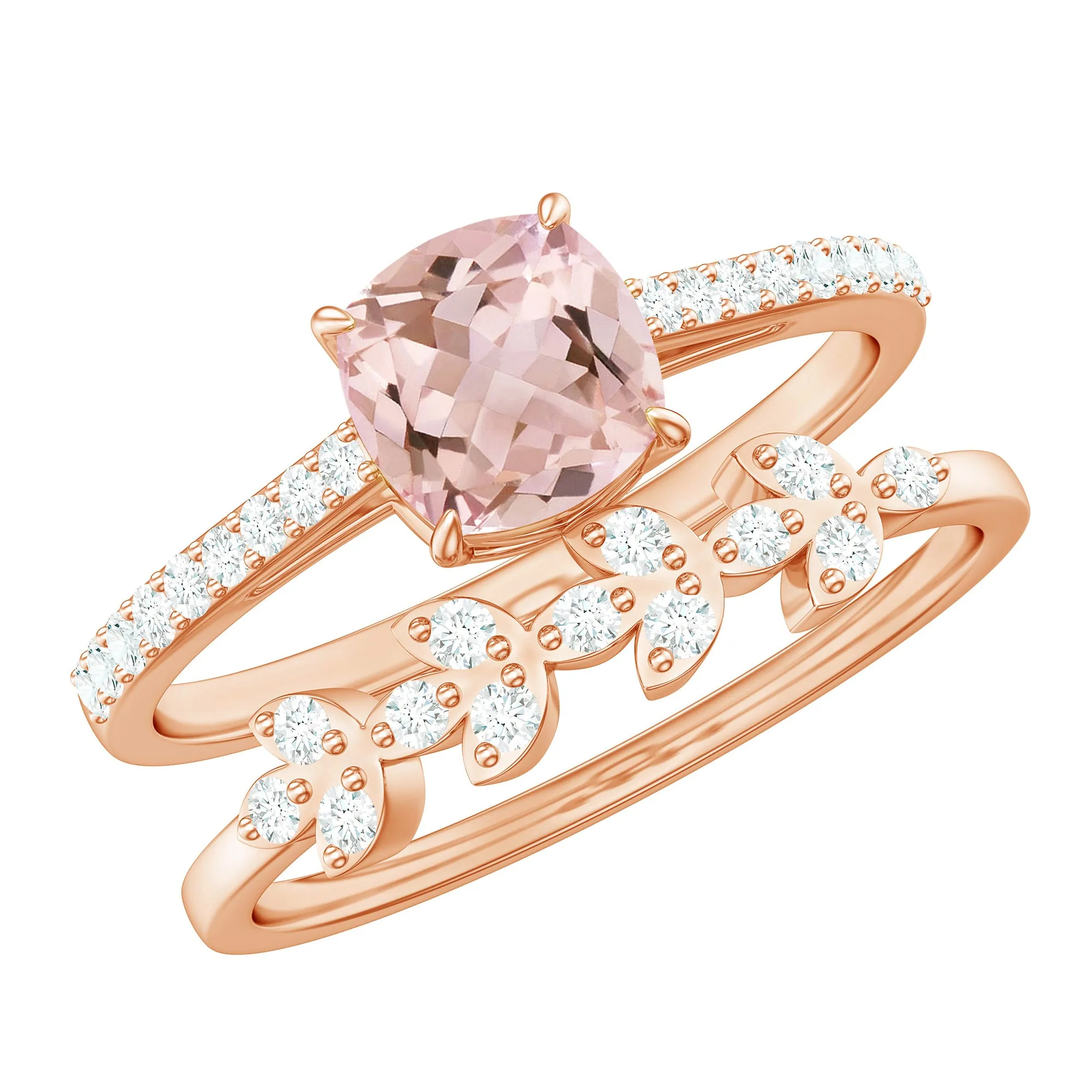 Morganite and Diamond Stackable Ring Set
