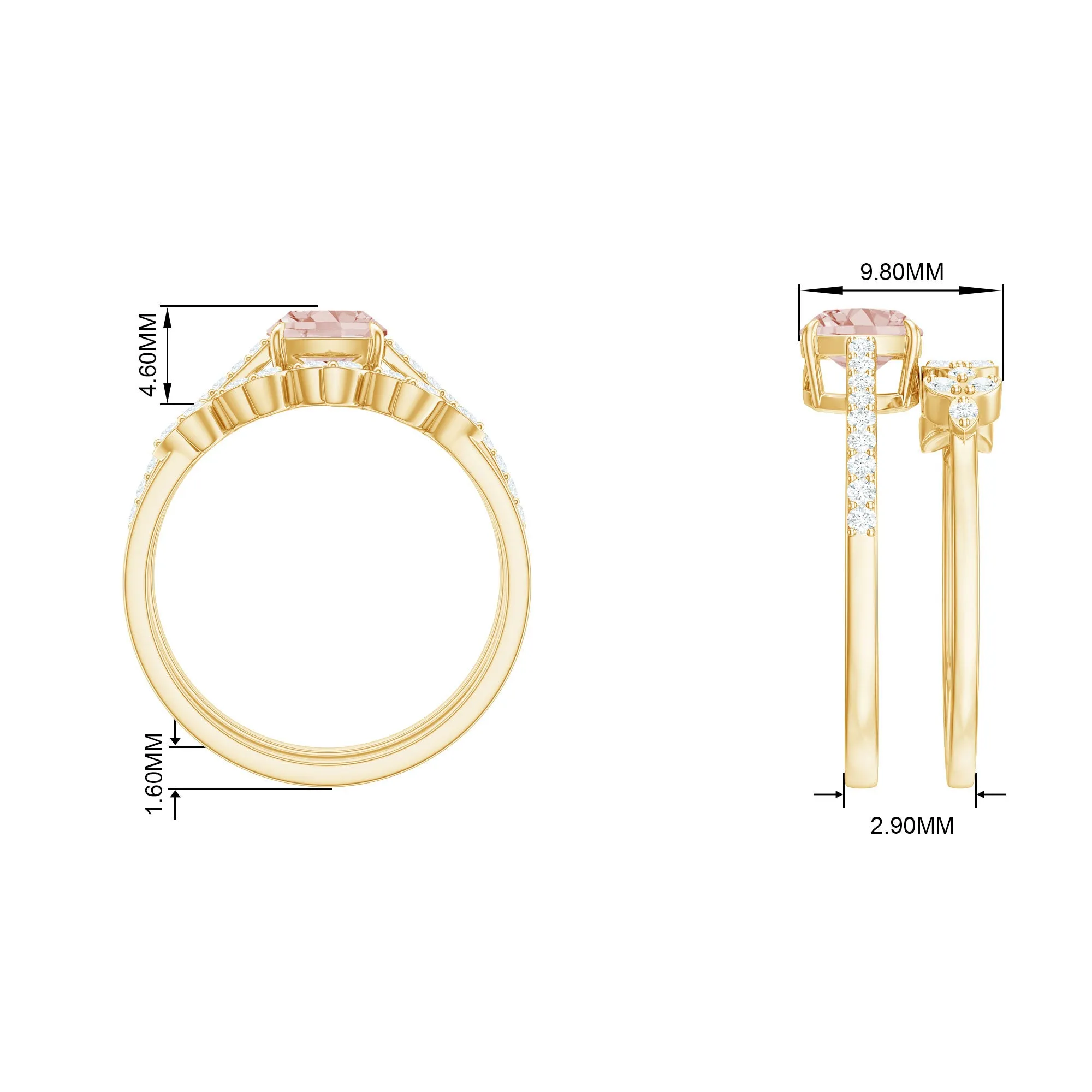 Morganite and Diamond Stackable Ring Set