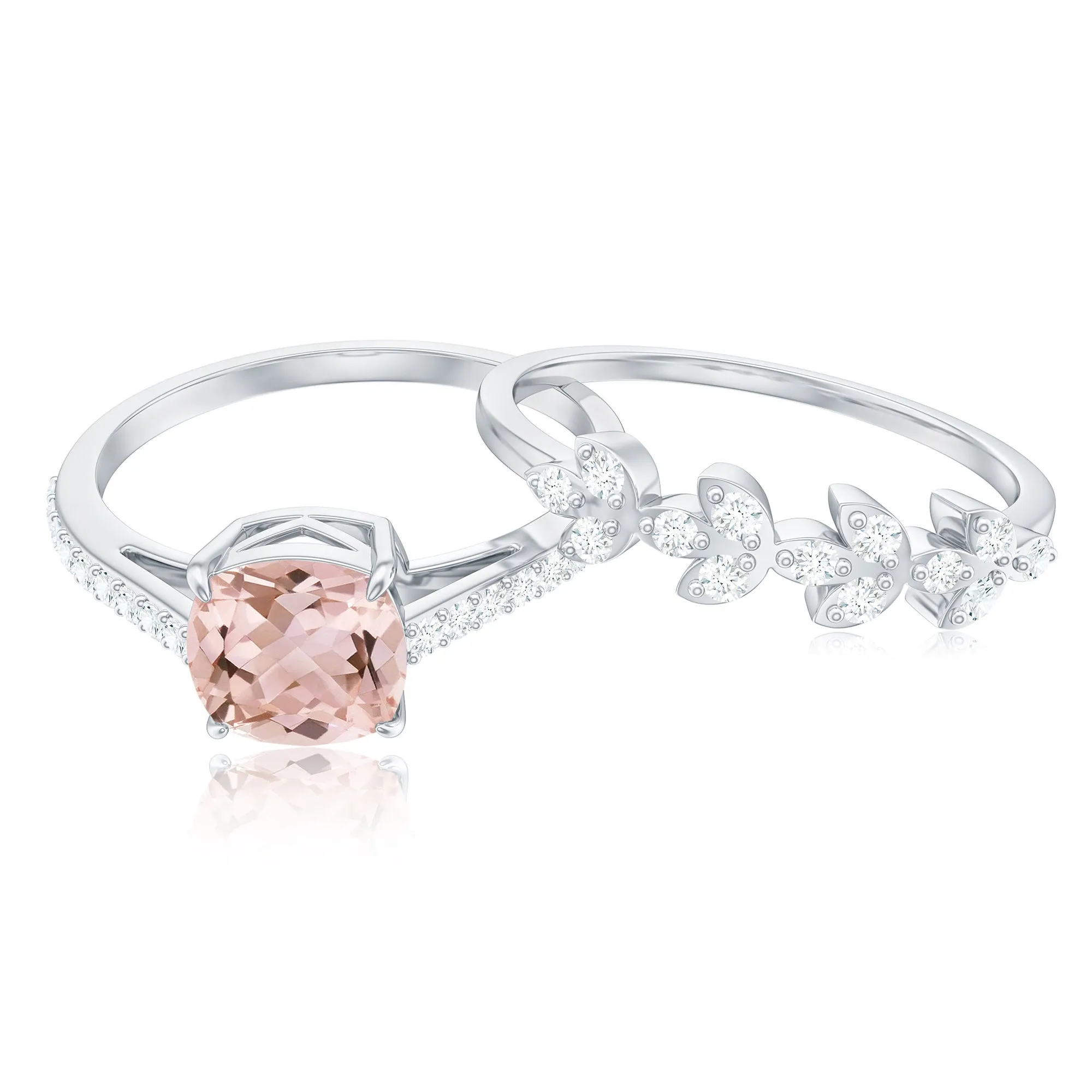Morganite and Diamond Stackable Ring Set