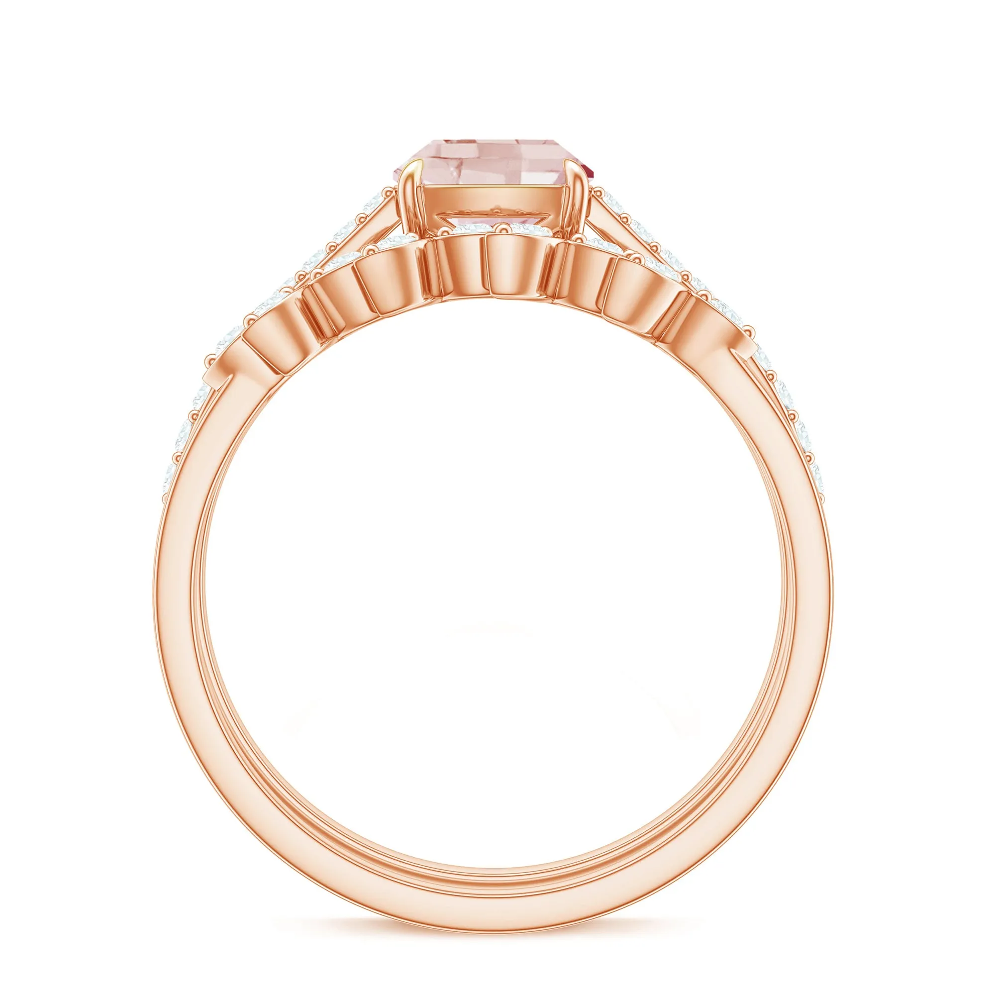 Morganite and Diamond Stackable Ring Set