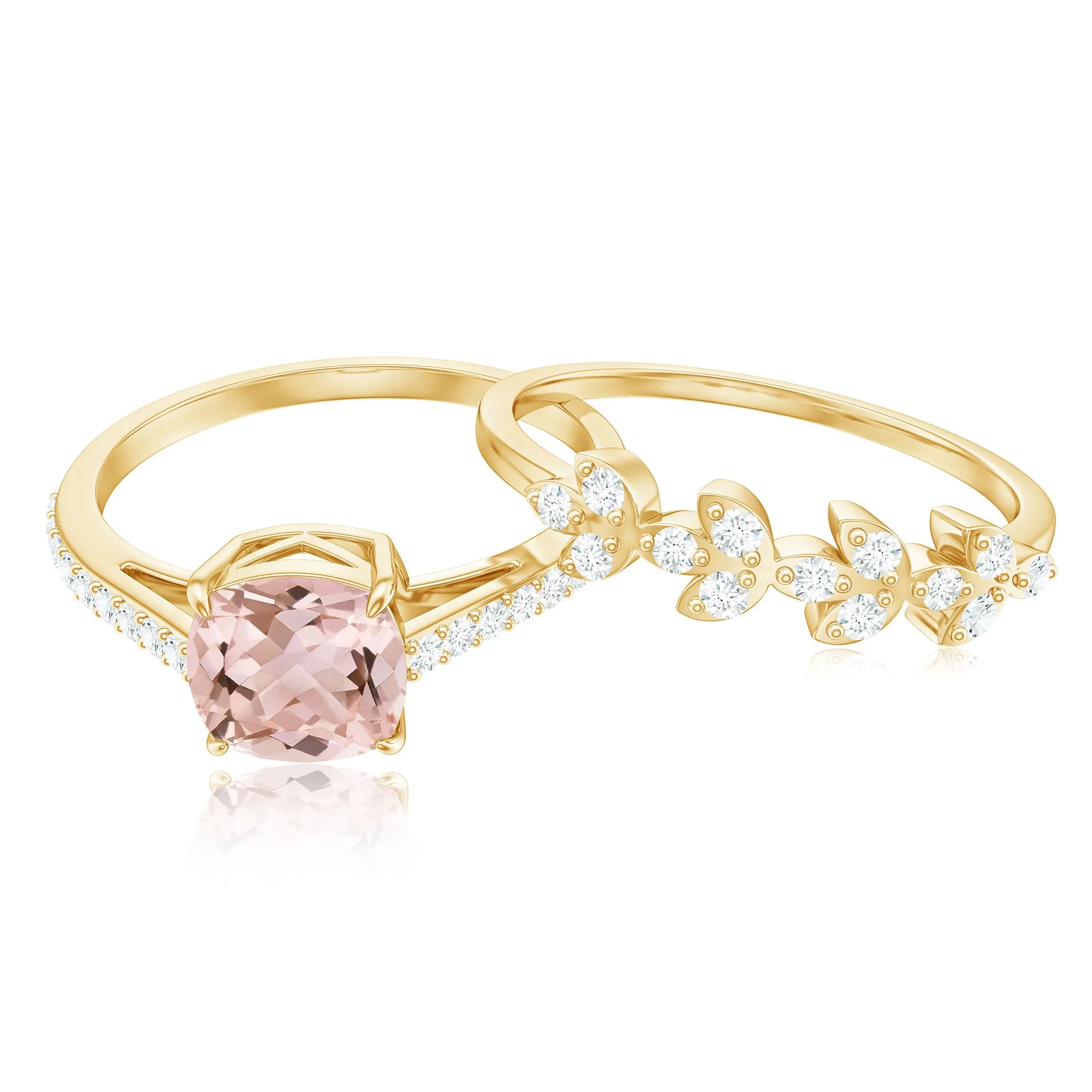 Morganite and Diamond Stackable Ring Set