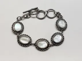 Mother Of Pearl Ovals, set in Stainless Steel, Link Bracelet 7"-9"