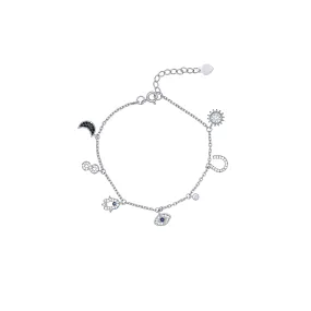 Multi Charm Bracelet with Cubic Zirconia in Sterling Silver