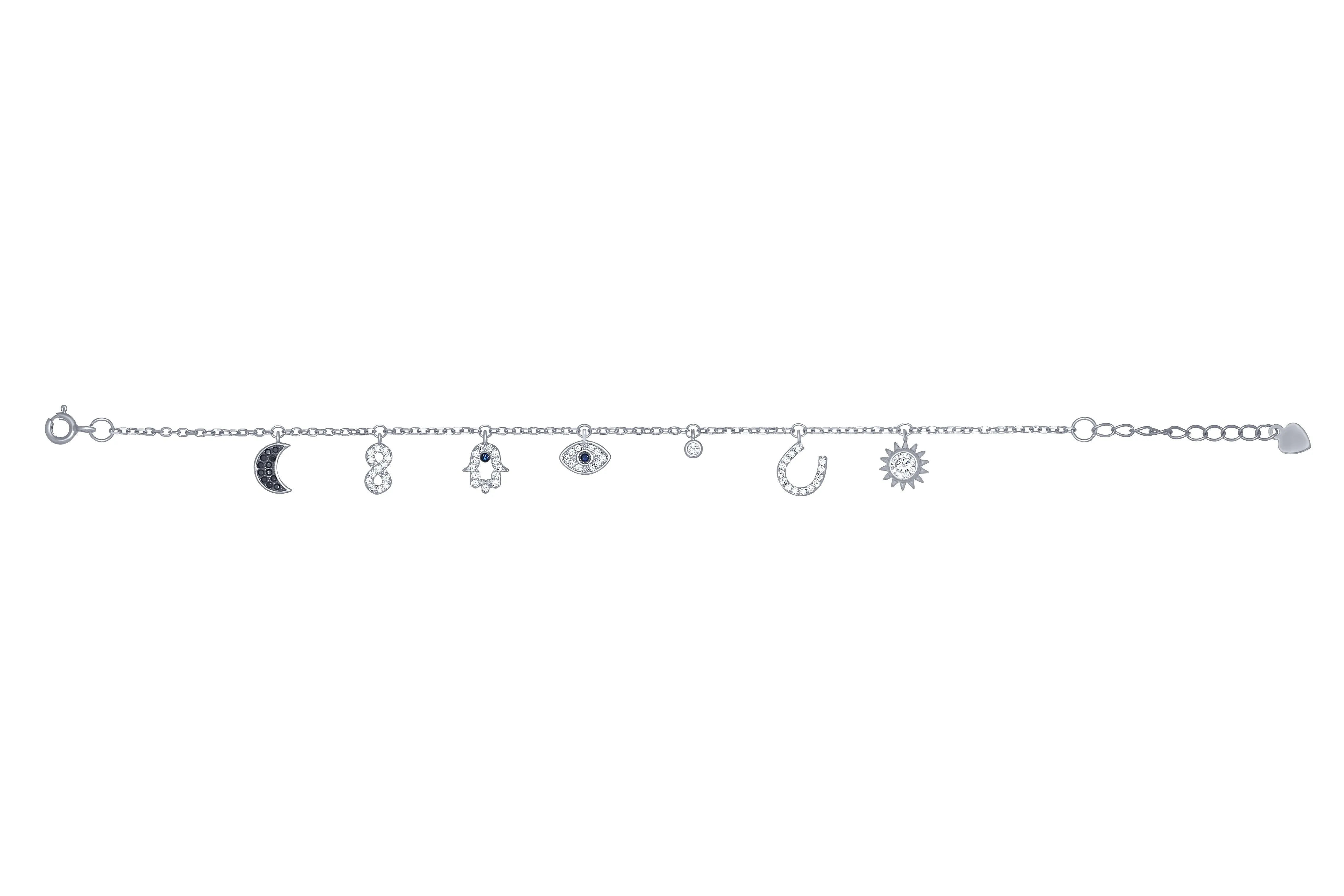 Multi Charm Bracelet with Cubic Zirconia in Sterling Silver