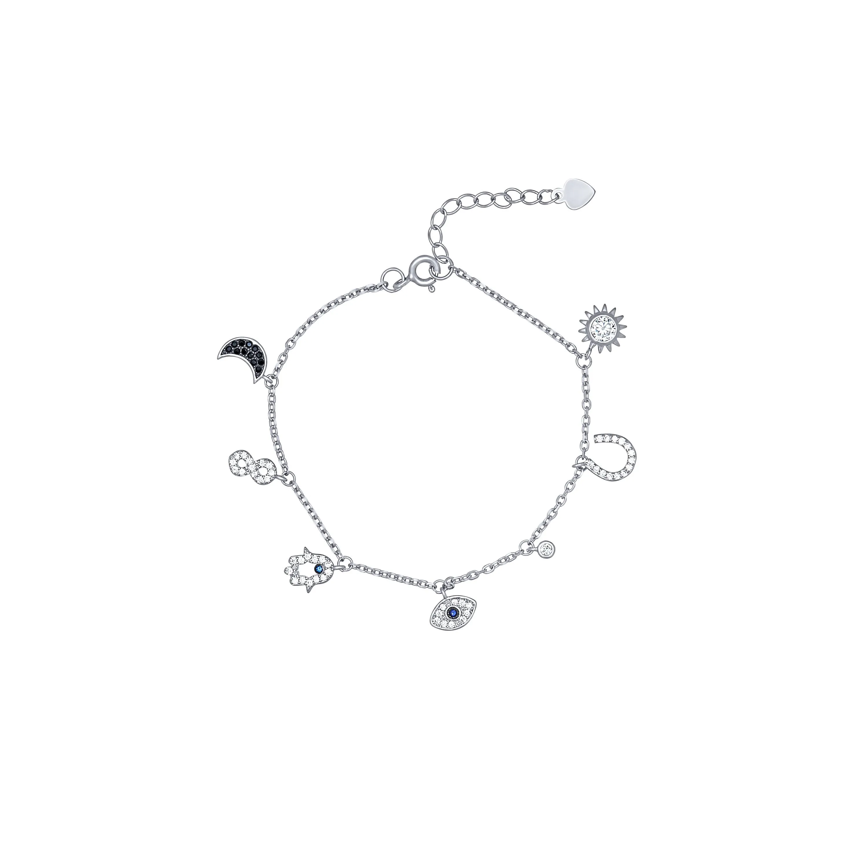 Multi Charm Bracelet with Cubic Zirconia in Sterling Silver
