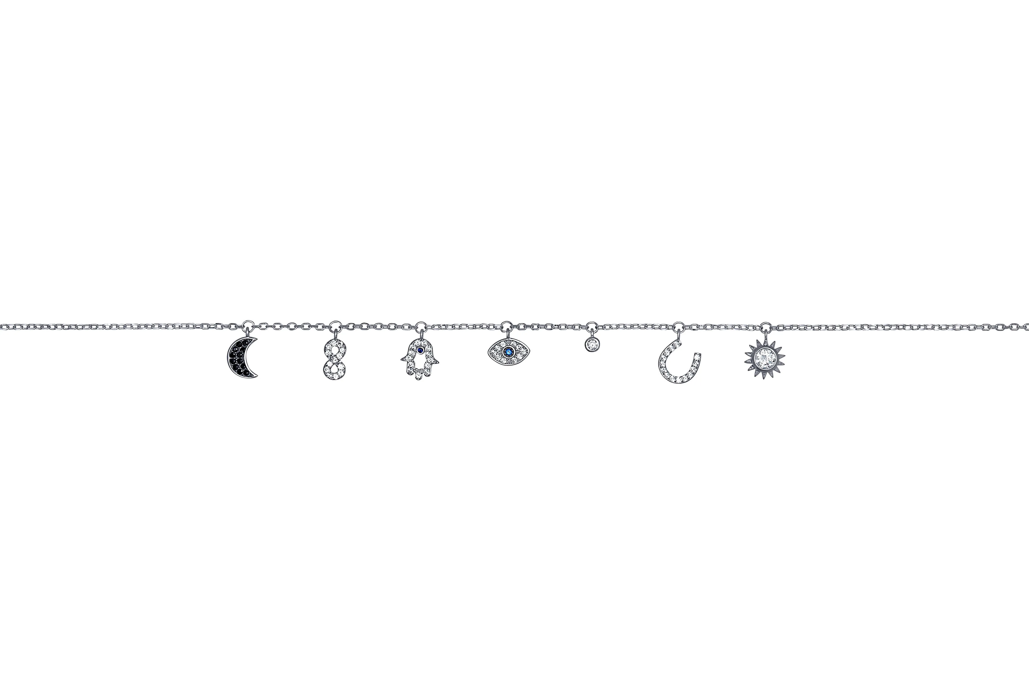 Multi Charm Bracelet with Cubic Zirconia in Sterling Silver