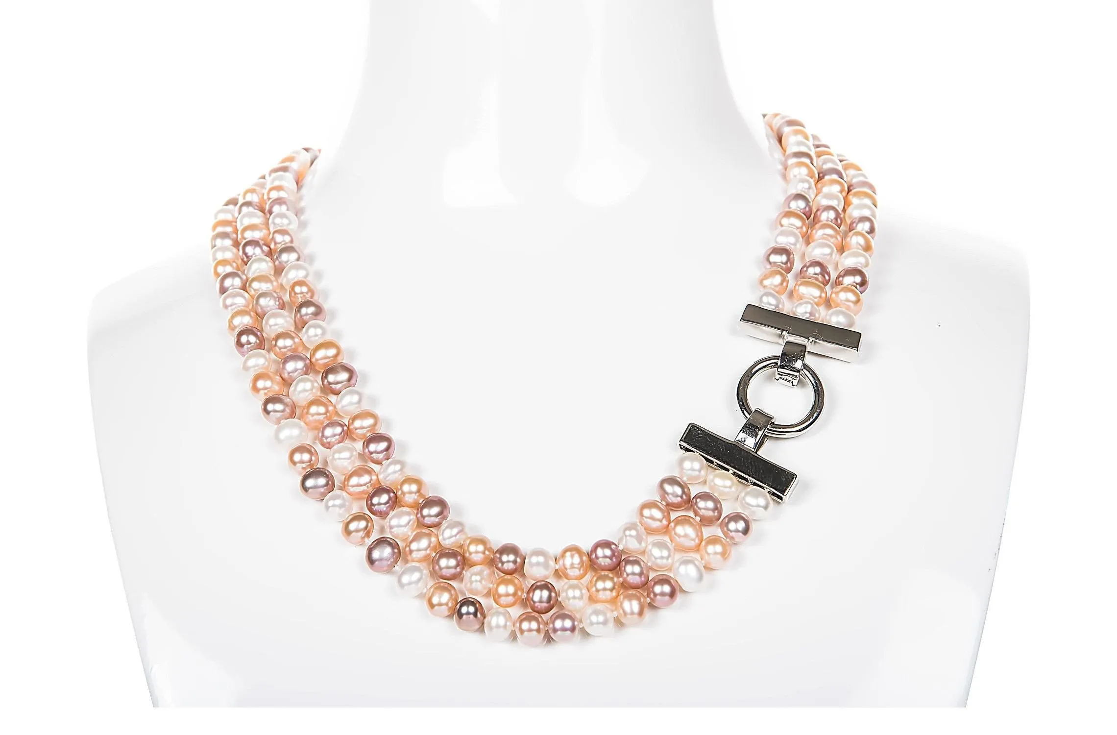 Multi-Color Triple Strand Freshwater Pearl Necklace and Bracelet Set 6-7mm