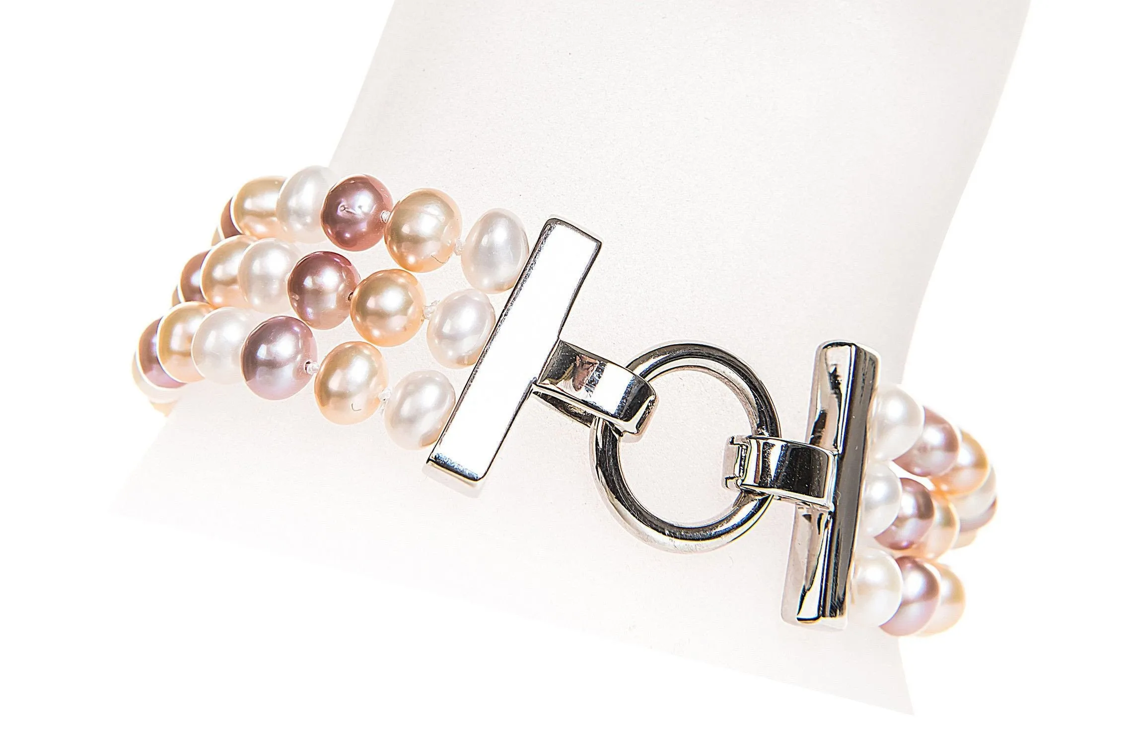Multi-Color Triple Strand Freshwater Pearl Necklace and Bracelet Set 6-7mm