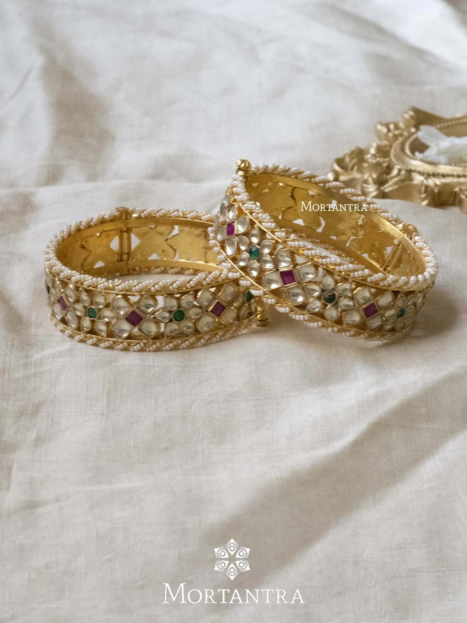 Multicolor Gold Plated Jadau Kundan Bangles - MB81M