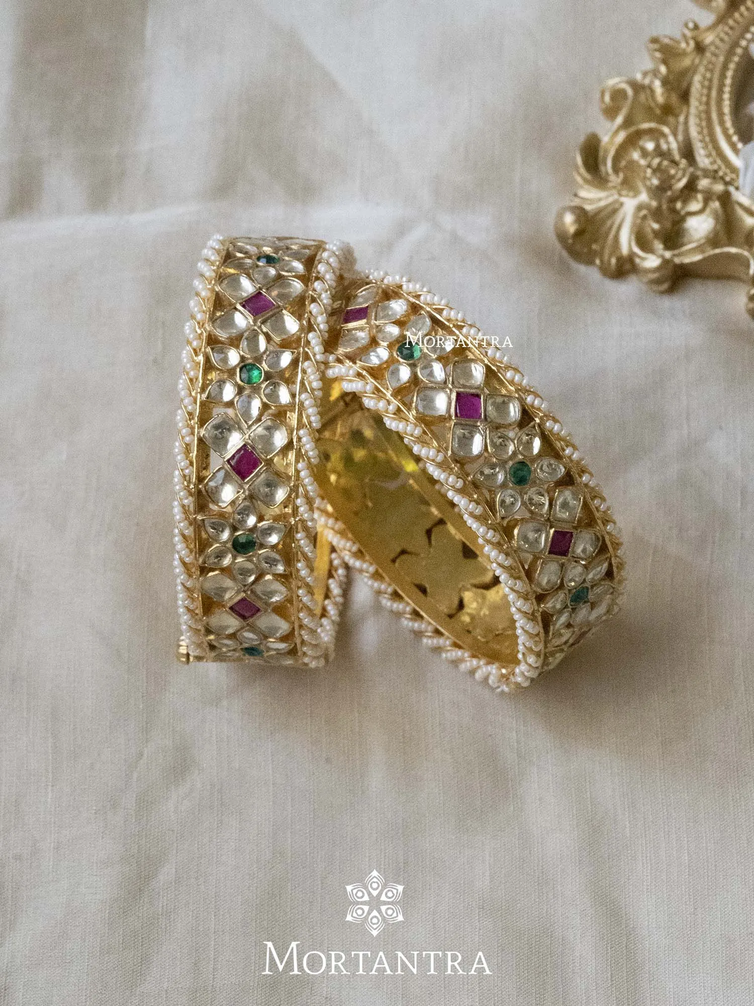 Multicolor Gold Plated Jadau Kundan Bangles - MB81M