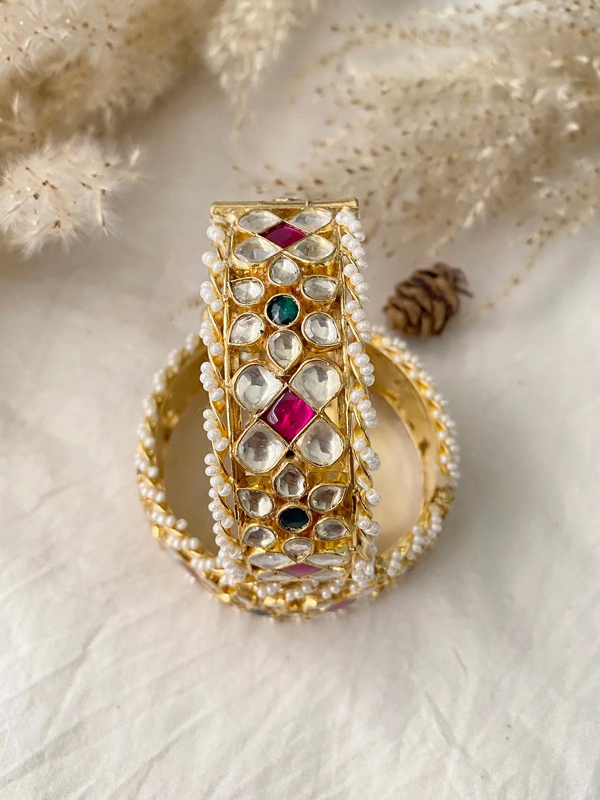 Multicolor Gold Plated Jadau Kundan Bangles - MB81M