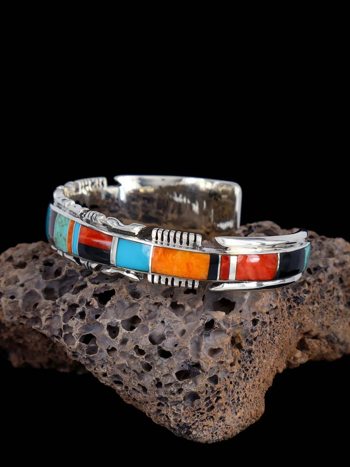 Native American Spiny Oyster and Turquoise Inlay Bracelet