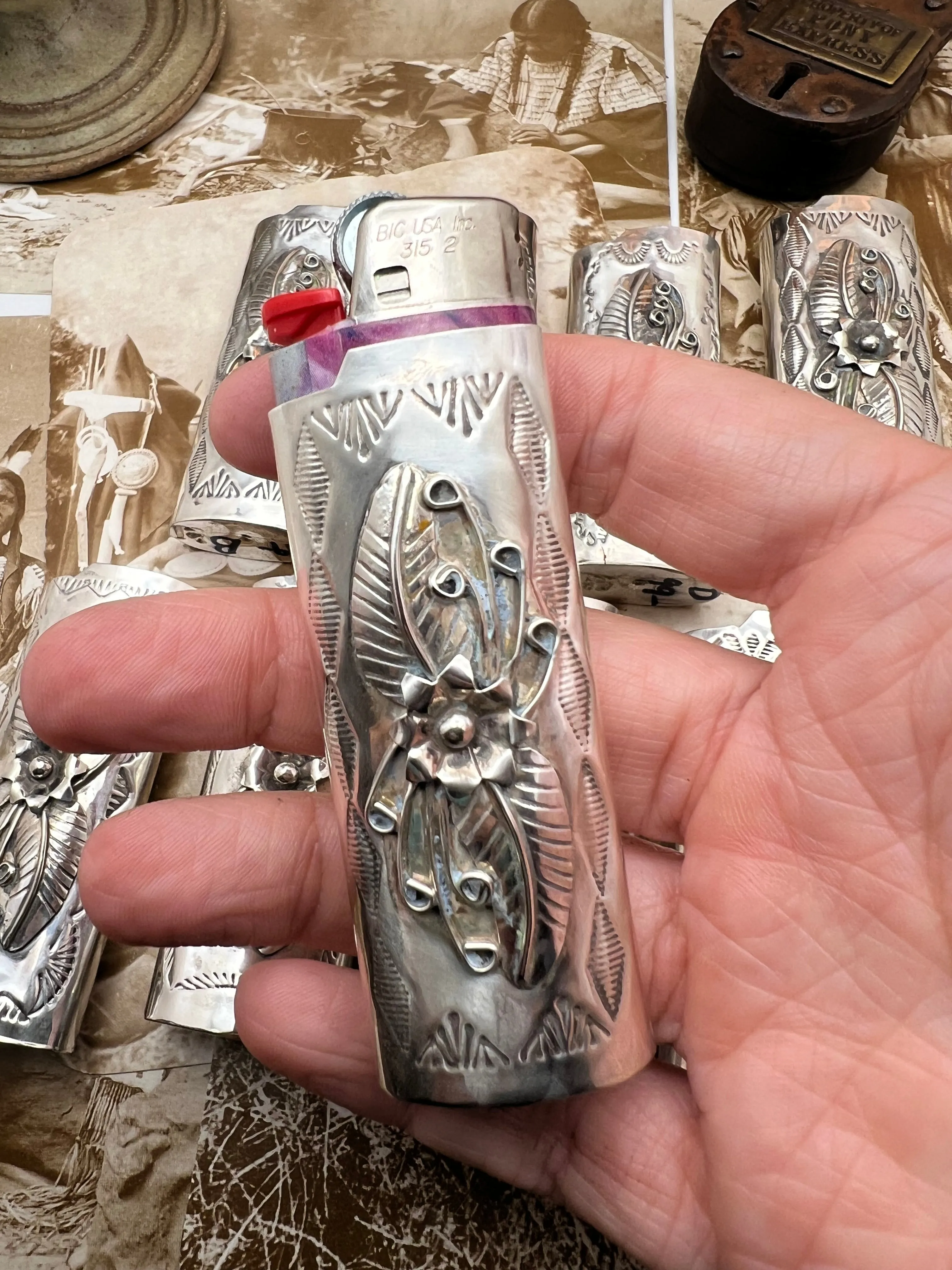 Native American Sterling Silver Lighter Case