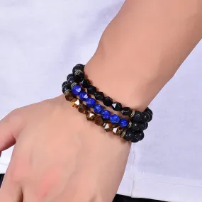 Natural Cut Surface Tigereye Black Lava Volcanic Stone Bracelet Handmade Beaded