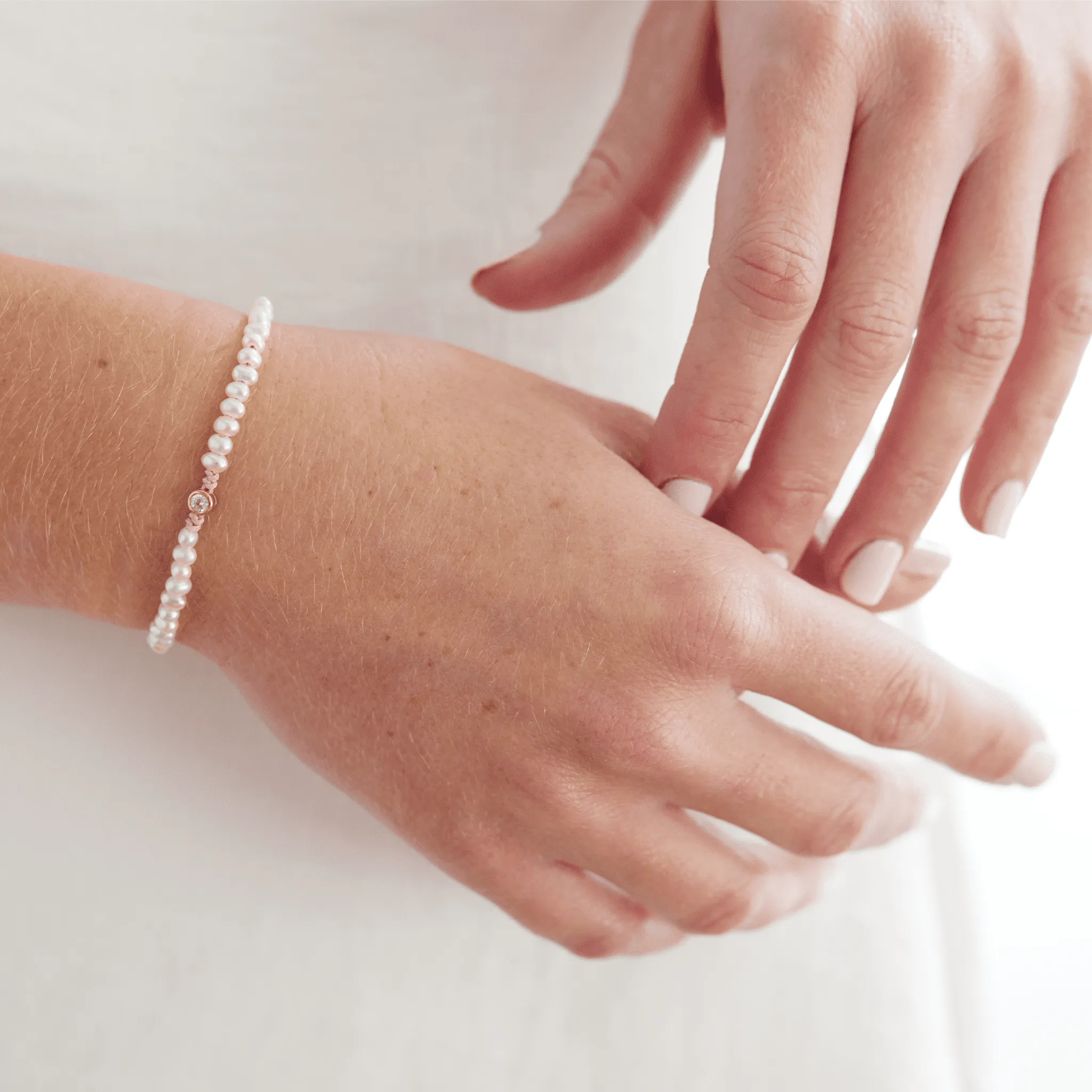 Natural Pearl String of Love Bracelet - 14K Rose Gold