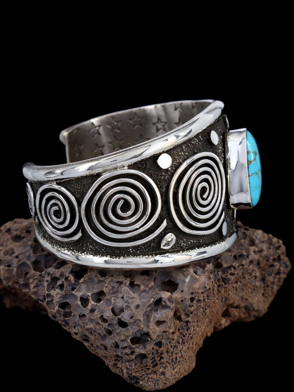 Navajo Sterling Silver Turquoise Petroglyph Cuff Bracelet