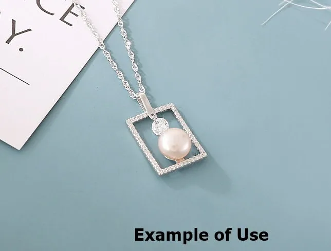 Necklace Pendant Blank Setting Rectangle Charm 1" Sterling Silver White Gold Fine 925 For One Pearl Prong DIY Jewelry Finding Wholesale 1pc