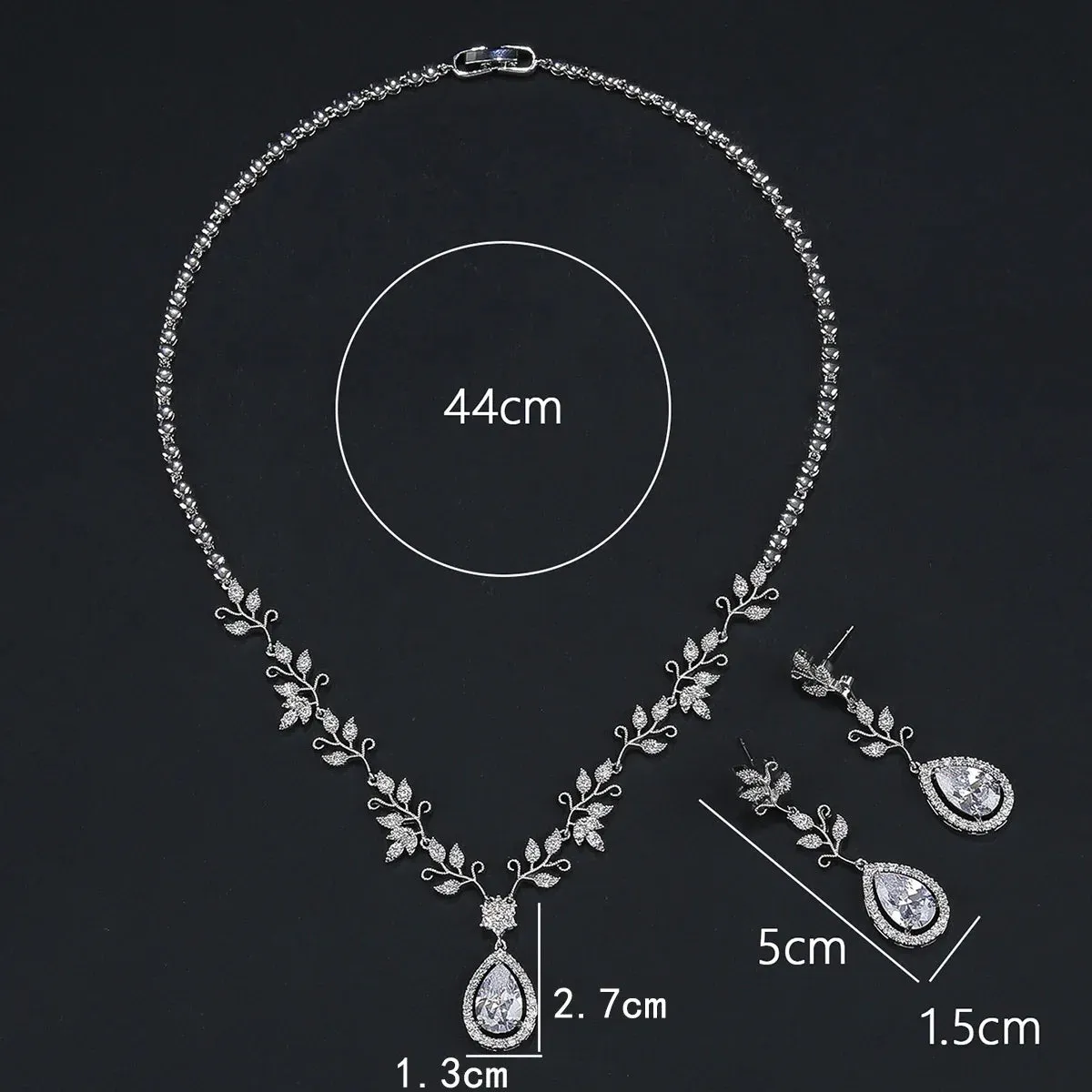 New Design Leaf  and Water Drops Necklace For Women Wedding Luxury Dubai Bridal White Zirconia Jewelry Set CN11175